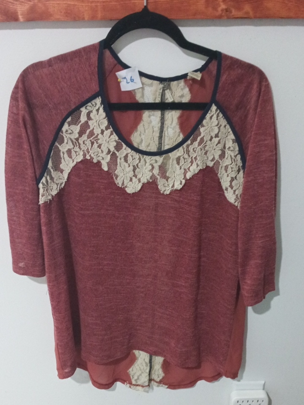 BKE Rust Red Tunic with Cream Lace Trim